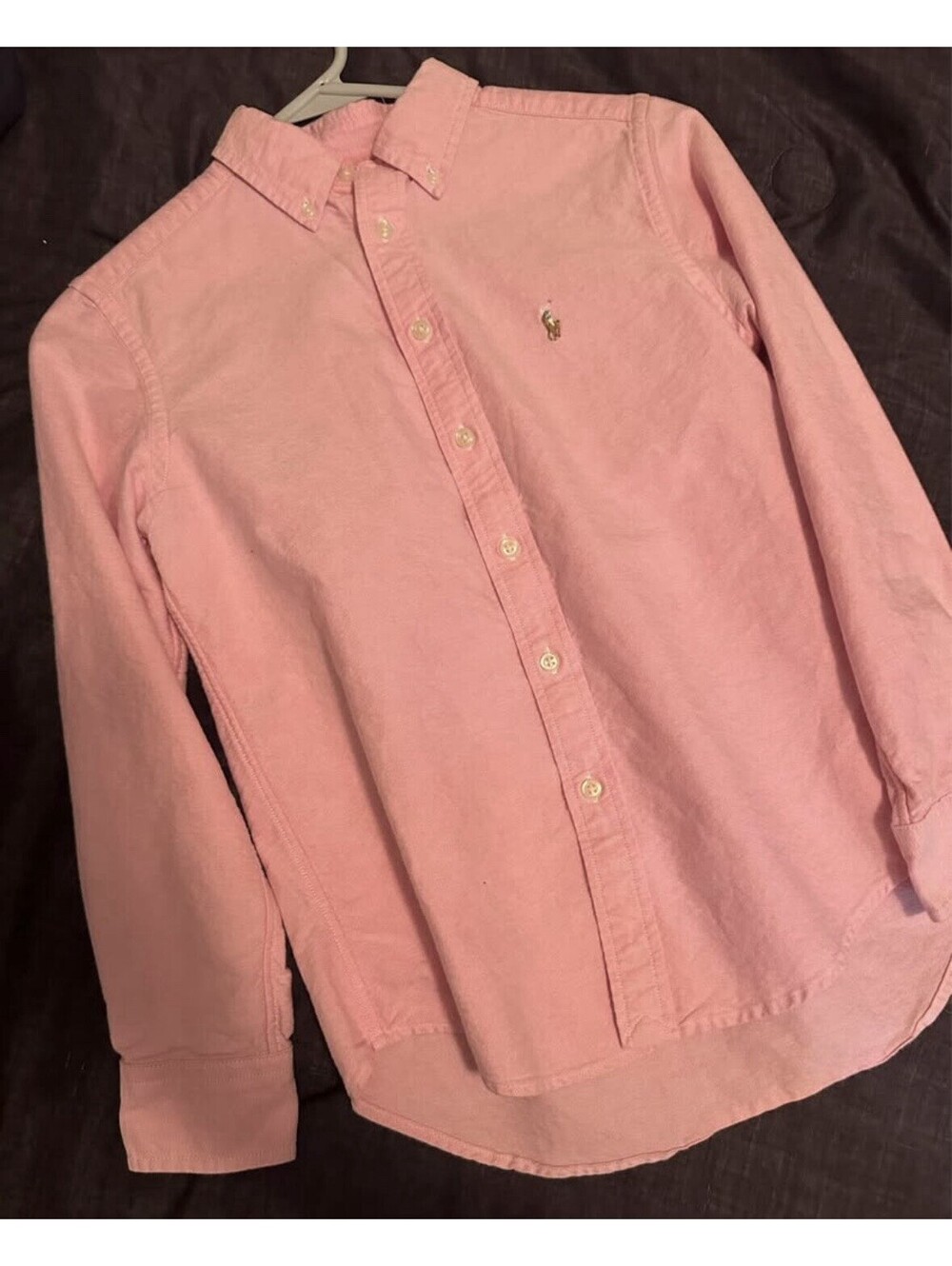 Polo Ralph Lauren Youth M Pink Solid Cotton Woven Button-Down Long Sleeve